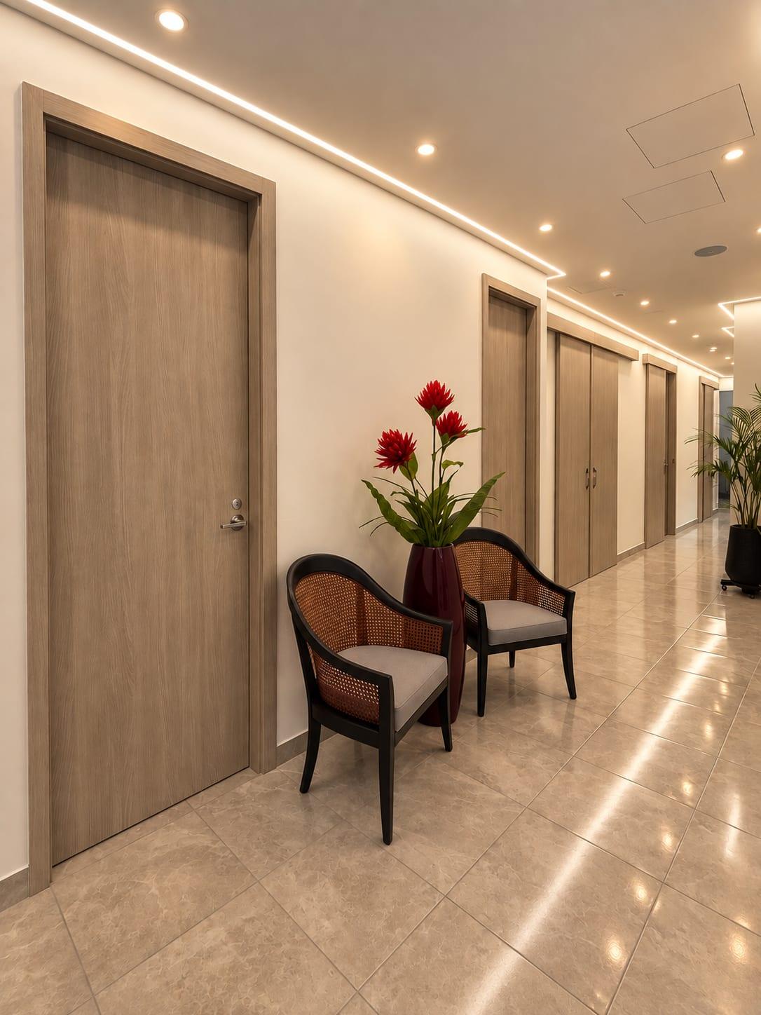 Quiet hallway leading to the private offices