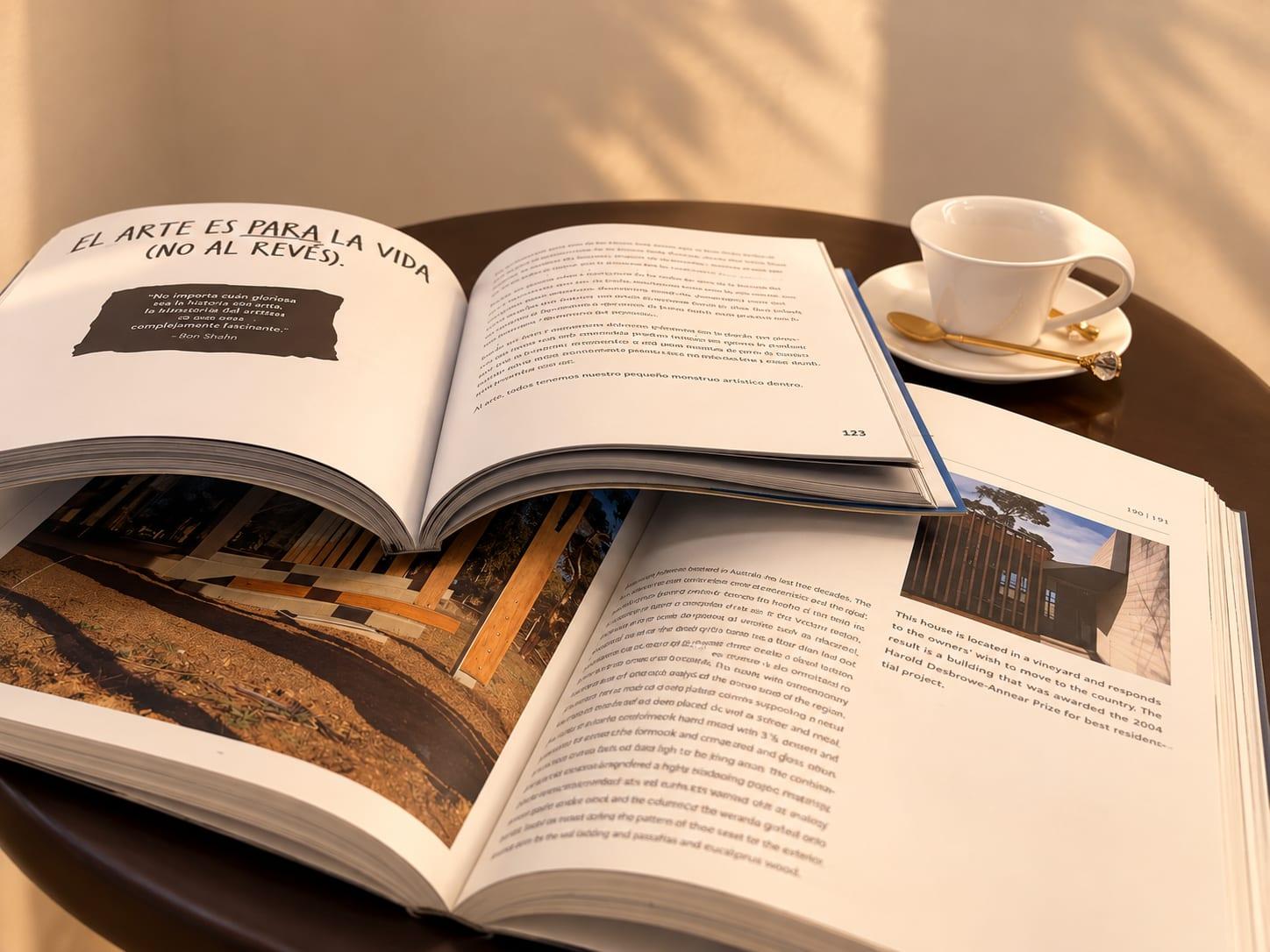 An open book next to a cup of coffee
