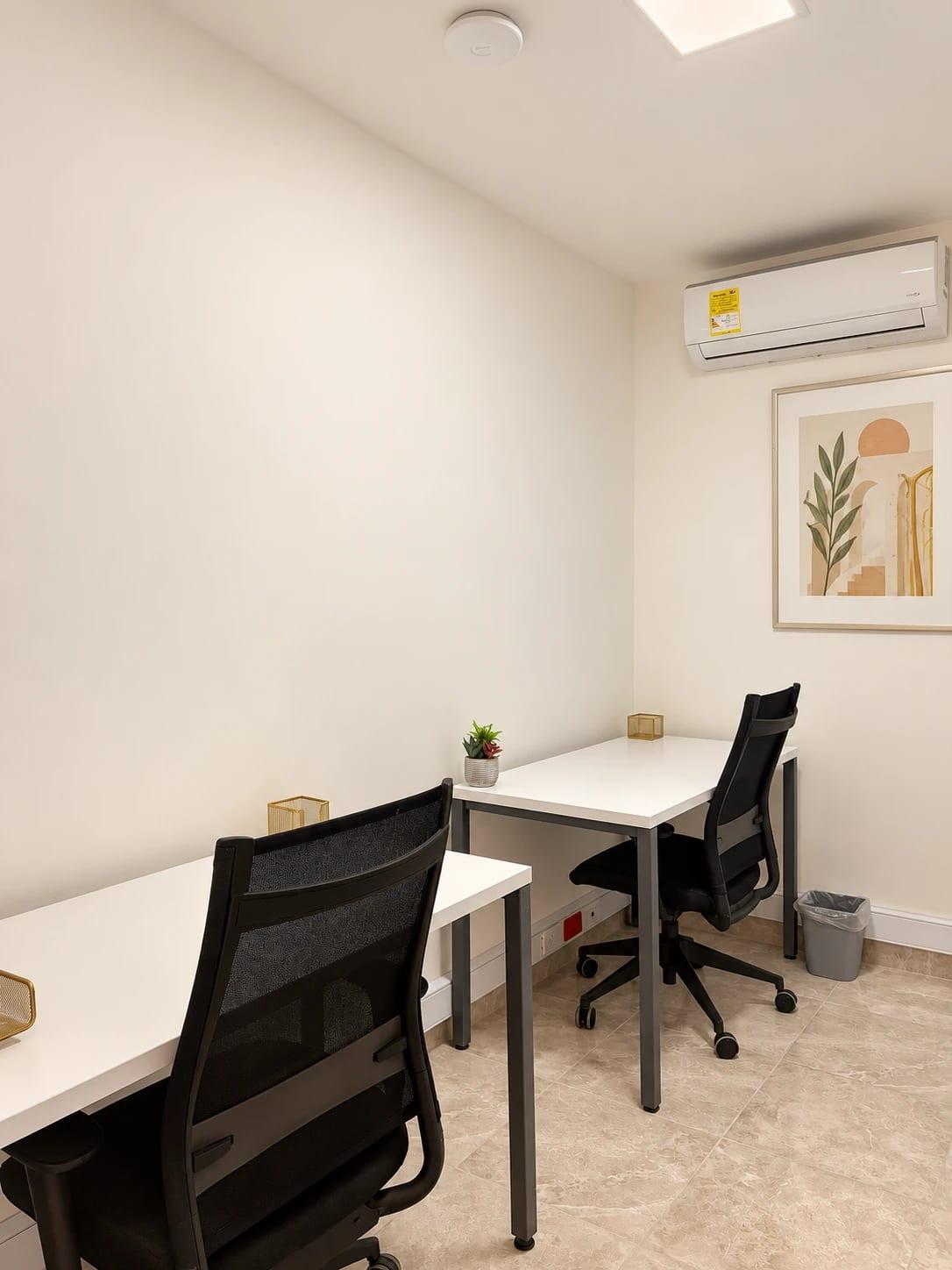 Exclusive desks with ergonomic chairs and framed artwork
